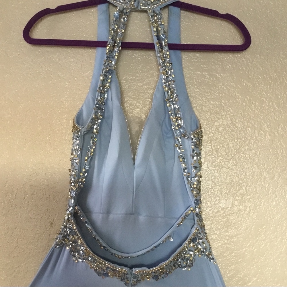 Camille La Vie Blue Jewel Beaded Halter Maxi Sz 2P - Picture 4 of 8